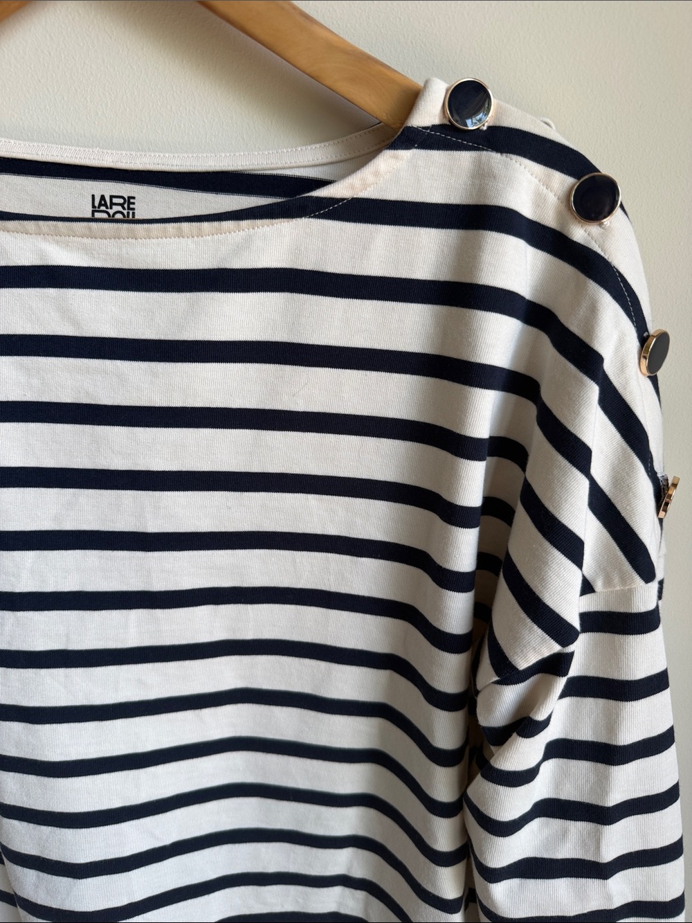 La Redoute Boatneck Striped Mariner 3/4 Sleeve Striped Shirt Medium Navy Cream